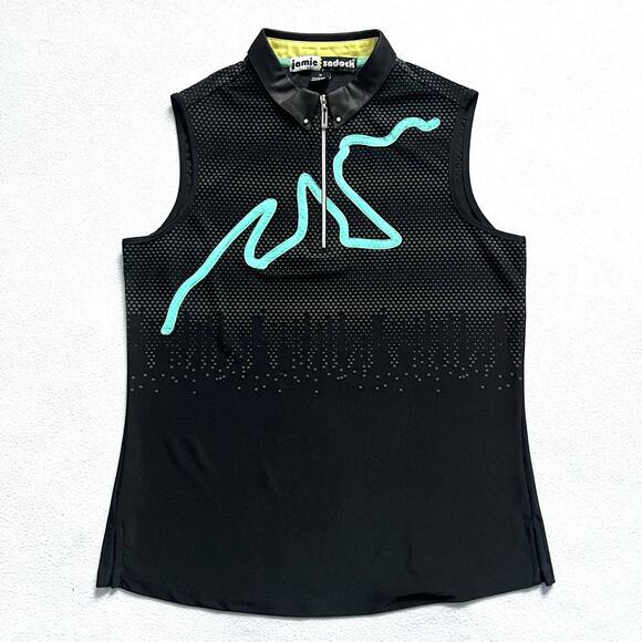 Jamie Sadock 1/2 Zip Golf Shirt Black Gray Texture Teal Aqua Sleeveless Polo M - Picture 1 of 11